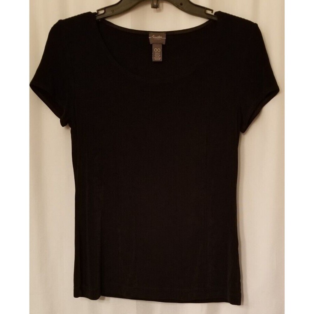 Chico's Travelers Black Top Liquid Knit Packable Short Sleeve Size XS
